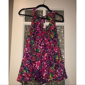 Lilly Pulitzer Pink Floral Ruffle Racerback Top(M)